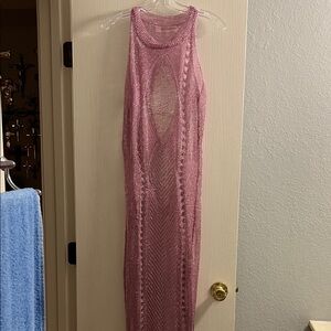 Sheer Pink Knit Cutout Maxi Dress
